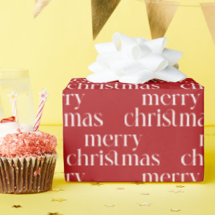 Merry Christmas White Retro Typography Pattern Wrapping Paper