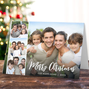 Merry Christmas White Script Photo Overlay Holiday Card