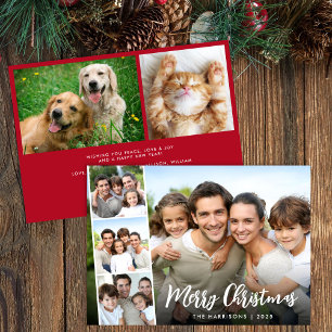Merry Christmas White Script Photo Strip Holiday Card