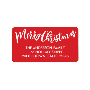 Merry Christmas White Script Red Return Address Label