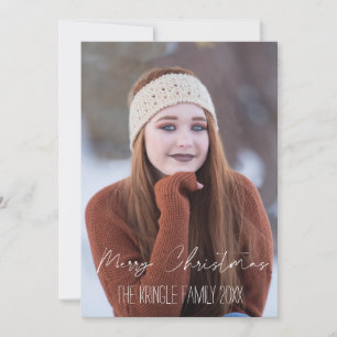 Merry Christmas White Script Typografy Holiday Card