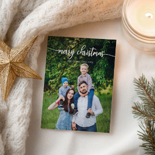 Merry Christmas White Script Unique Photo Postcard