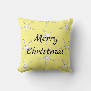 Merry Christmas White Starfish Pattern Gift Yellow Cushion