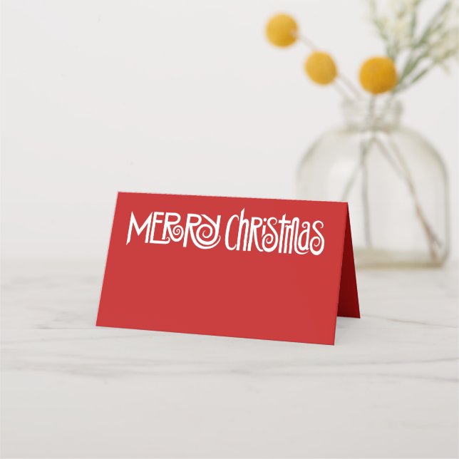Merry Christmas white Text Folded Place Card (Front)