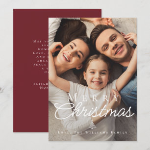 Merry Christmas White Text Overlay Photo Elegant Holiday Card