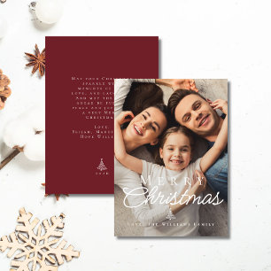 Merry Christmas White Text Overlay Photo Elegant Holiday Card