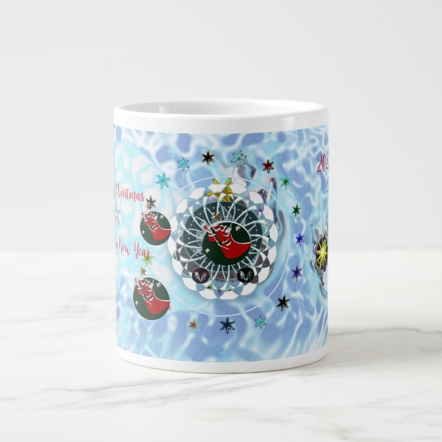 Merry Christmas Wind Santa Claus Sock Large Coffee Mug (Front)