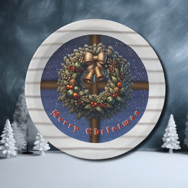 Merry Christmas Window Wreath Paper Plate (Creator Uploaded)