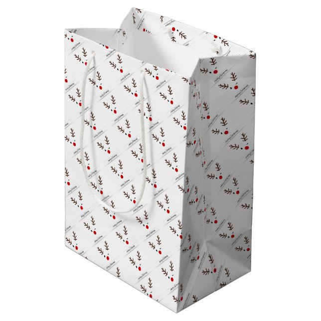 Merry Christmas Winking Rudolph Medium Gift Bag (Back Angled)