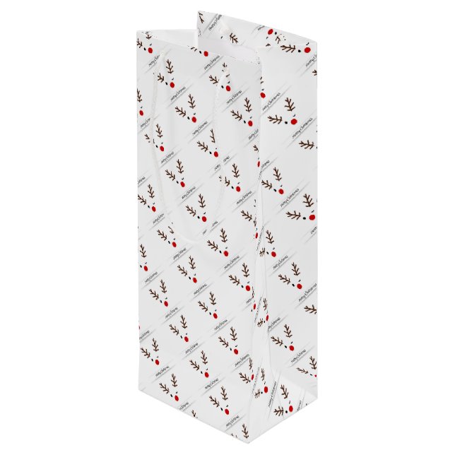 Merry Christmas Winking Rudolph Wine Gift Bag (Back Angled)