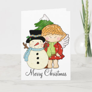 Merry Christmas Winter Angel & Snowman Card