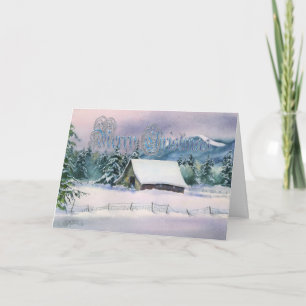 MERRY CHRISTMAS WINTER BARN by SHARON SHARPE Holiday Card