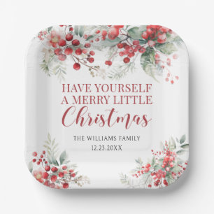 Merry Christmas winter berries Paper plates