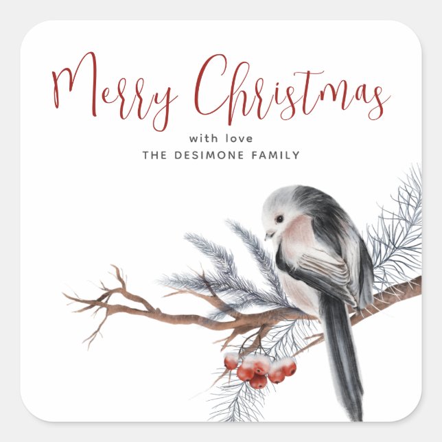 Merry Christmas Winter Bird Holiday Sticker (Front)
