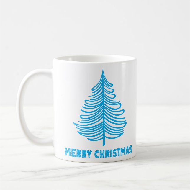 Merry Christmas Winter Blue Tree long sleeve  Coffee Mug (Left)