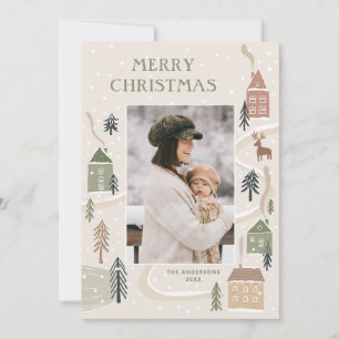 Merry Christmas Winter Cosy Village Family Photo Holiday Card