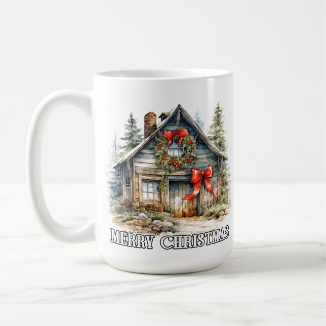 Merry Christmas Winter Country Cottage Coffee Mug (Left)