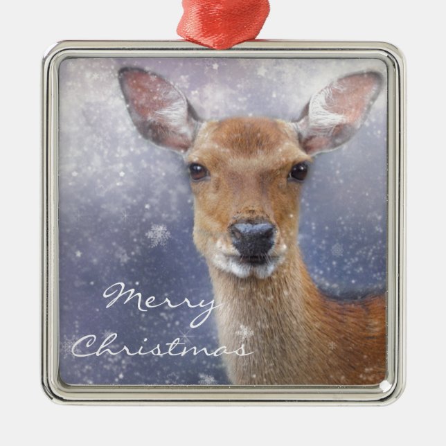 Merry Christmas Winter Deer Metal Tree Decoration (Front)