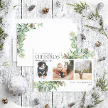 Merry Christmas Winter Fir Cone Greenery Photo Hol Holiday Card<br><div class="desc">Deck the halls and trim the tree with our Merry Christmas Winter Fir Cone Greenery 3 Photo Holiday Card! This beautiful card features watercolor artwork of winter fir cones and greenery, accented by three of your favourite family photos. The phrase "Merry Christmas" is written in modern calligraphy, making this card...</div>
