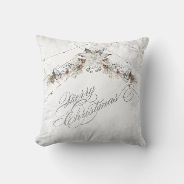  Merry Christmas Winter Flowers Pinecones Cushion (Front)