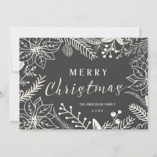 MERRY CHRISTMAS WINTER FOLIAGE CHALKBOARD PHOTO HOLIDAY CARD