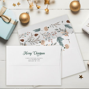 Merry Christmas Winter Foliage Elegant Script Envelope