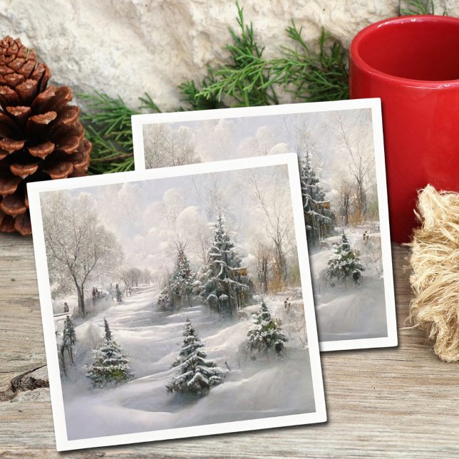 Merry Christmas Winter Forest Landscape  Napkin (Pretty Holiday Napkins Woodland Landscape)