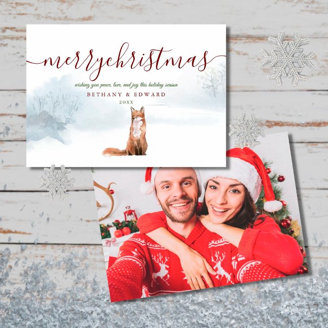 Merry Christmas Winter Fox Couple Photo Holiday Card (Creator Uploaded)