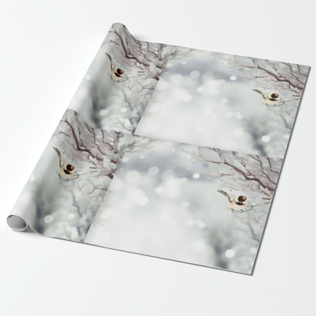 Merry Christmas Winter Frost Bird Traditional Wrapping Paper (Unrolled)
