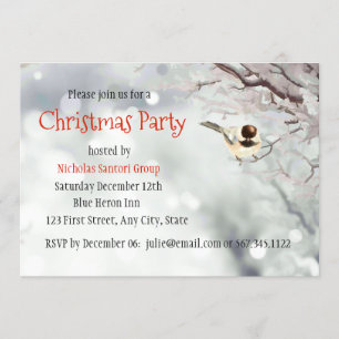 Merry Christmas Winter Frosty Trees Bird Invitation