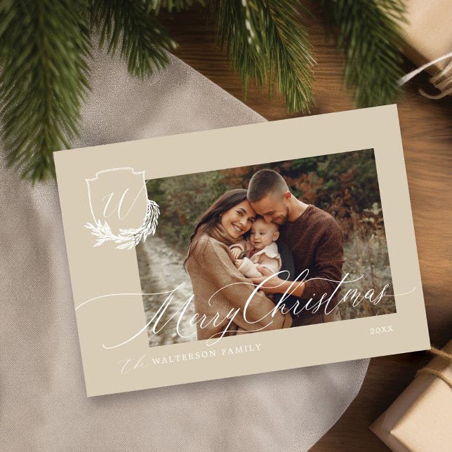 Merry Christmas Winter Garland Monogram Photo Holiday Card (Merry Christmas Winter Garland Monogram Photo Holiday Card)