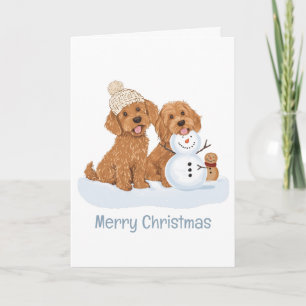 Merry Christmas Winter Goldendoodle Dog Snowman Card