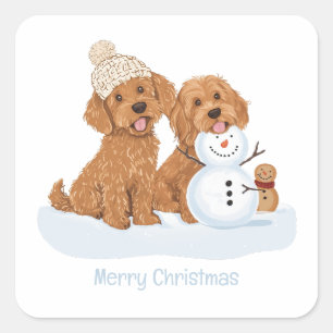 Merry Christmas Winter Goldendoodle Dog Snowman Square Sticker