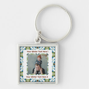 Merry Christmas Winter Green Blue Brown Photo Key Ring