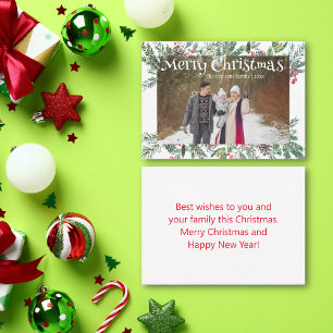 merry christmas winter greenery holiday photo  card