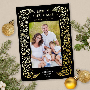 Merry Christmas Winter Greenery Photo Gold