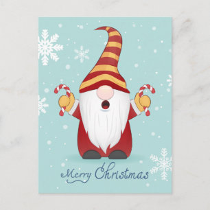 MERRY CHRISTMAS Winter Holiday Candy Cane Gnome Postcard