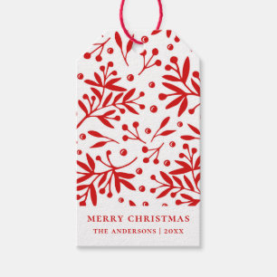 Merry Christmas. Winter holiday red floral berry Gift Tags