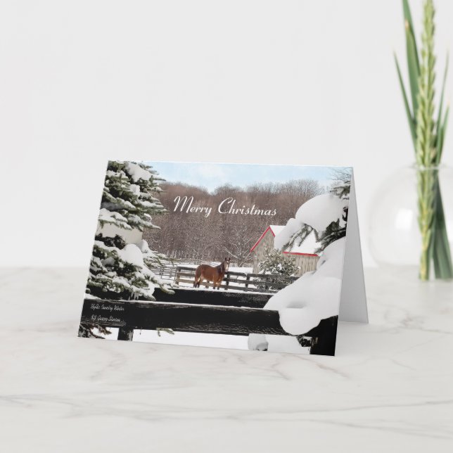 Merry Christmas - Winter Horse Ranch Holiday Card (Front)