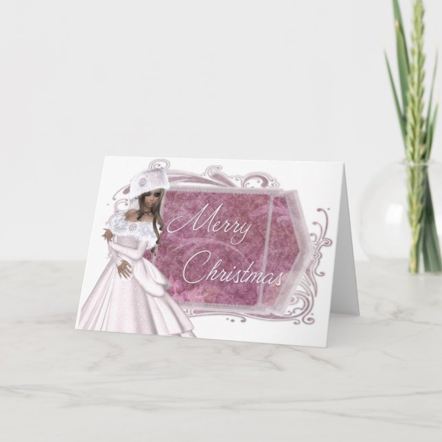 Merry Christmas Winter Lady Designed Holiday Card (Front)