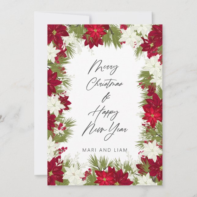 Merry Christmas Winter Red Poinsettia Photo Card (Front)