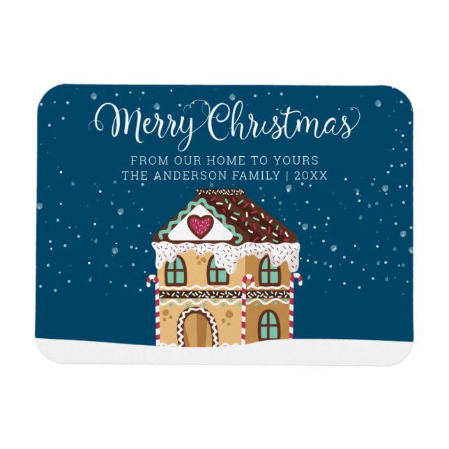 Merry Christmas Winter Scene Gingerbread House Magnet (Horizontal)