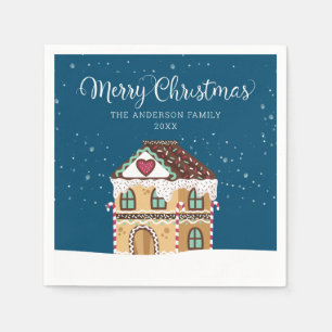 Merry Christmas Winter Scene Gingerbread House Napkin