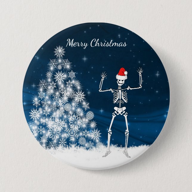 "Merry Christmas" winter scene & skeleton 7.5 Cm Round Badge (Front)