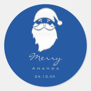 Merry  Christmas Winter Silver Grey Blue  Santa Classic Round Sticker
