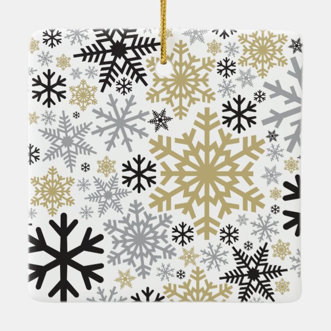 Merry Christmas Winter Snowflake Pattern Ceramic Ornament (Back)