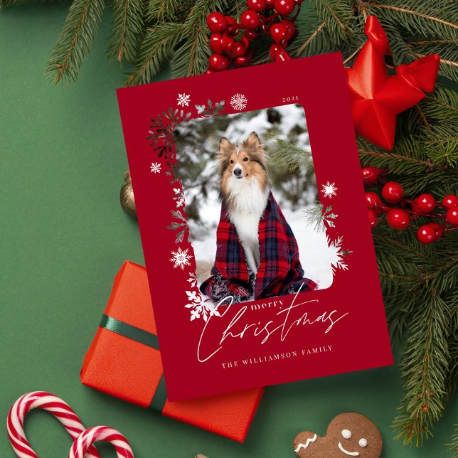 Merry Christmas Winter Snowflakes Family Photo Holiday Card (Merry Christmas Winter Snowflakes Family Photo Holiday Card)