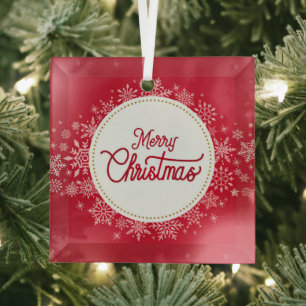 Merry Christmas Winter Snowflakes Red Festive Glass Tree Decoration