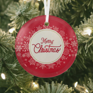 Merry Christmas Winter Snowflakes Red Festive Glass Tree Decoration