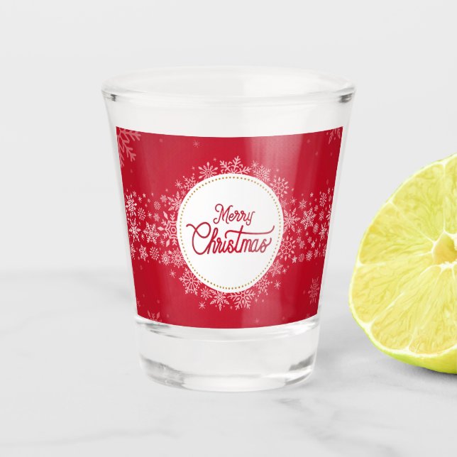 Merry Christmas Winter Snowflakes Red Festive Shot Glass (Front)